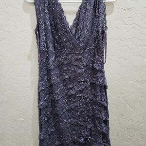 MARINA Lace V-Neck Midi Dress in Dark Purple